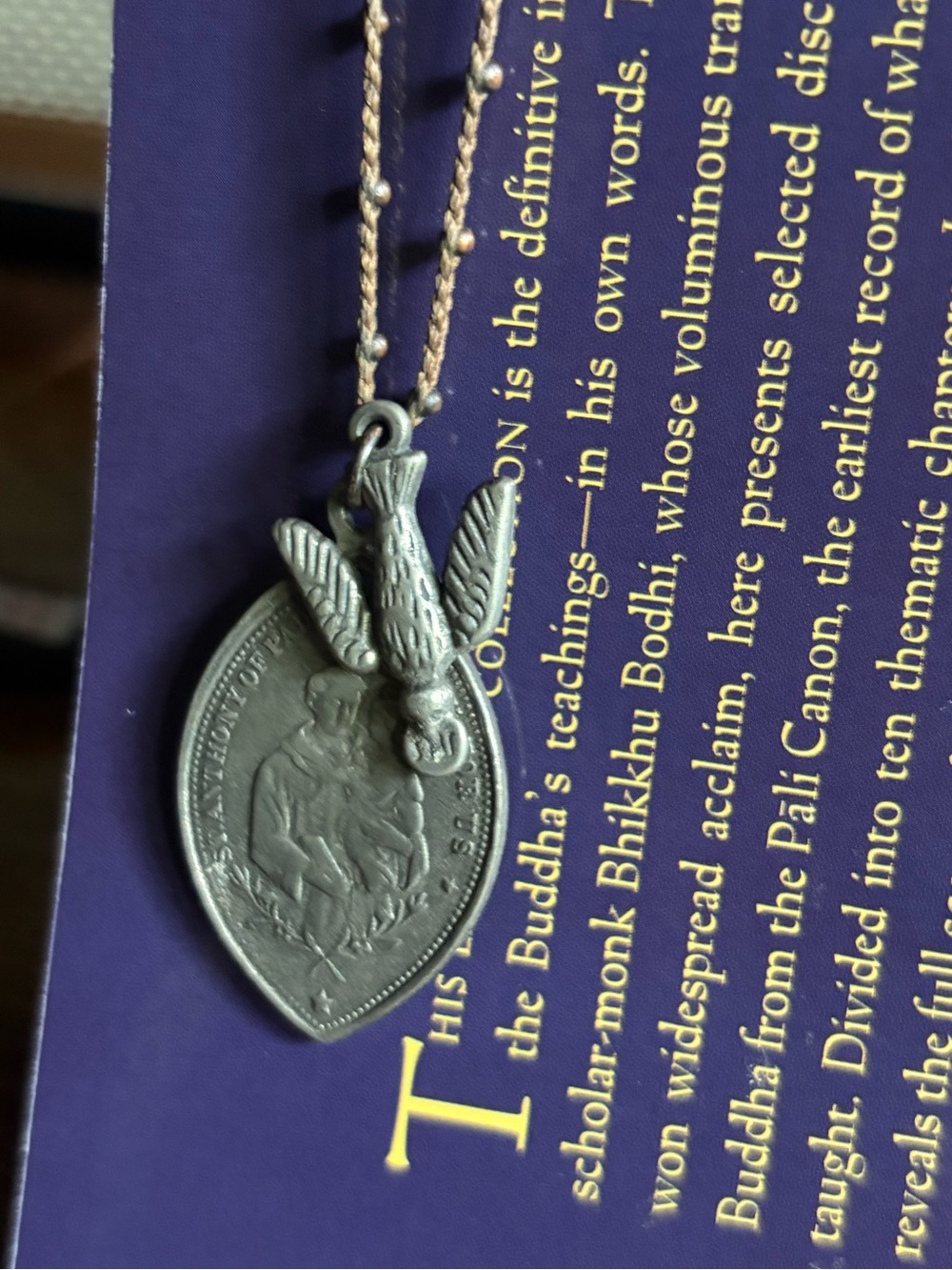 Silver-Tone Religious Medal Necklace with Dove Pendant